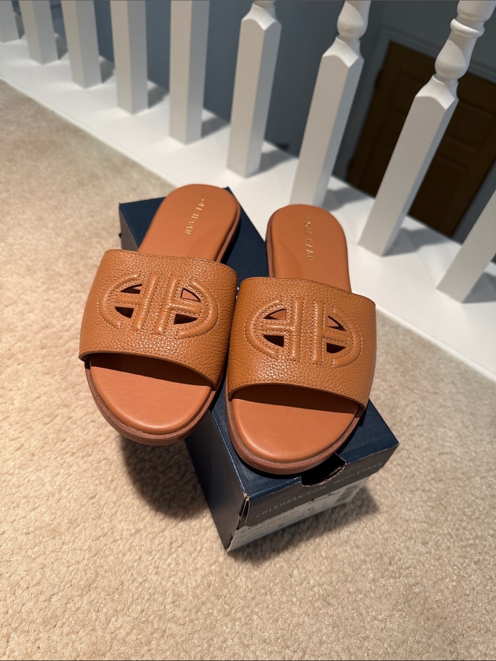 Cole Haan Leather Slide Sandals in Tan